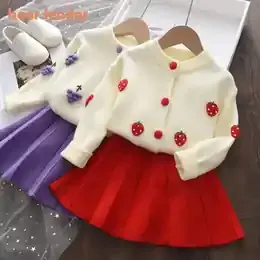 Bear Leader Baby Girls Clothes Set Autumn Winter Cartoon Grape Clothing Set New Kids Knitted Sweet Outfit Children Clothes Suit product image