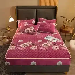 Thicken Quilted Warm Plush Mattress Protector Cover Winter Velvet Bedspread Elastic Fitted Sheet Style Bed Protection Pad product image