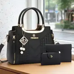 3-Piece Women's Handbag Set Lychee-Grain PU Leather Solid Color Crossbody Bag with Premium Texture product image