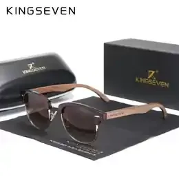 KINGSEVEN Brand Walnut Sunglasses Men Women Polarized UV400 Lens Wood Round Frame Glasses Vintage Retro Luxury Eyewear Patchwork product image