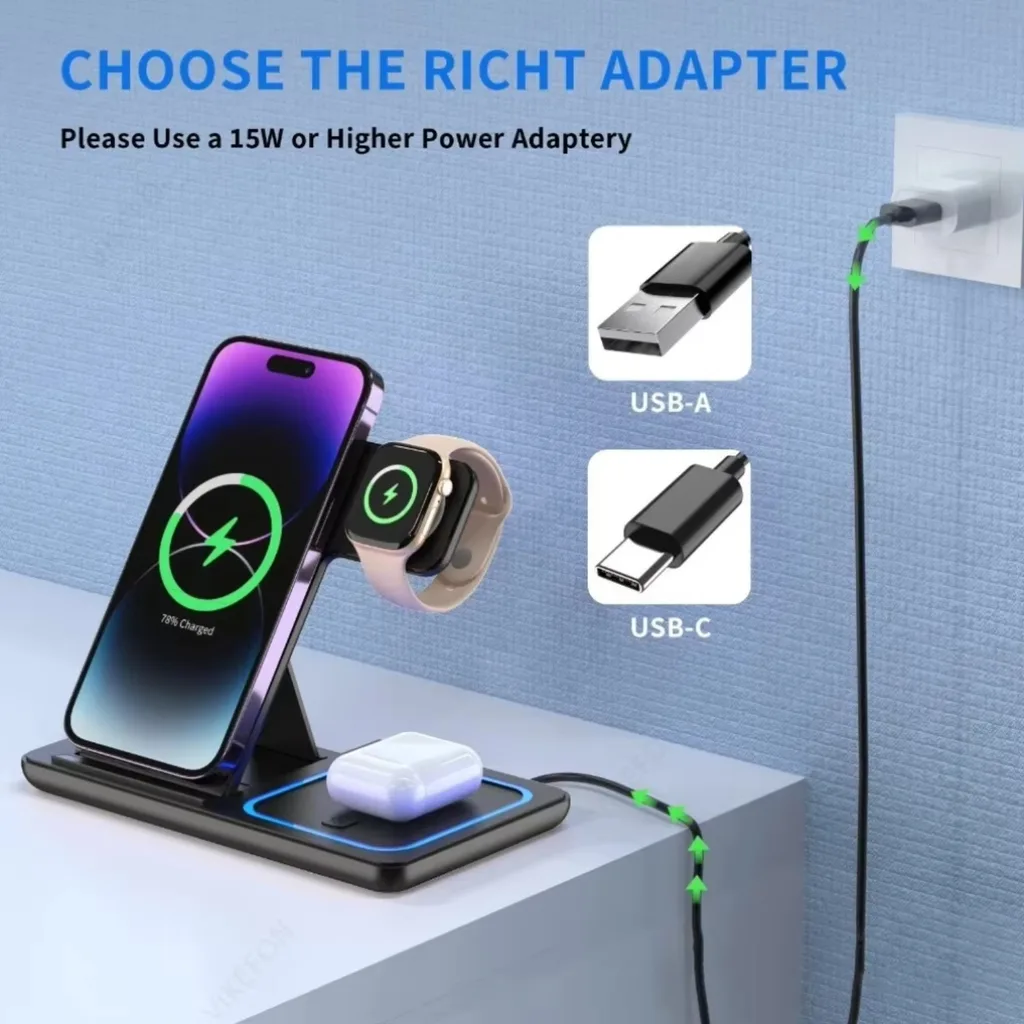 Foldable 3-in-1 Wireless Charging Station • Phone, Watch & AirPods product image