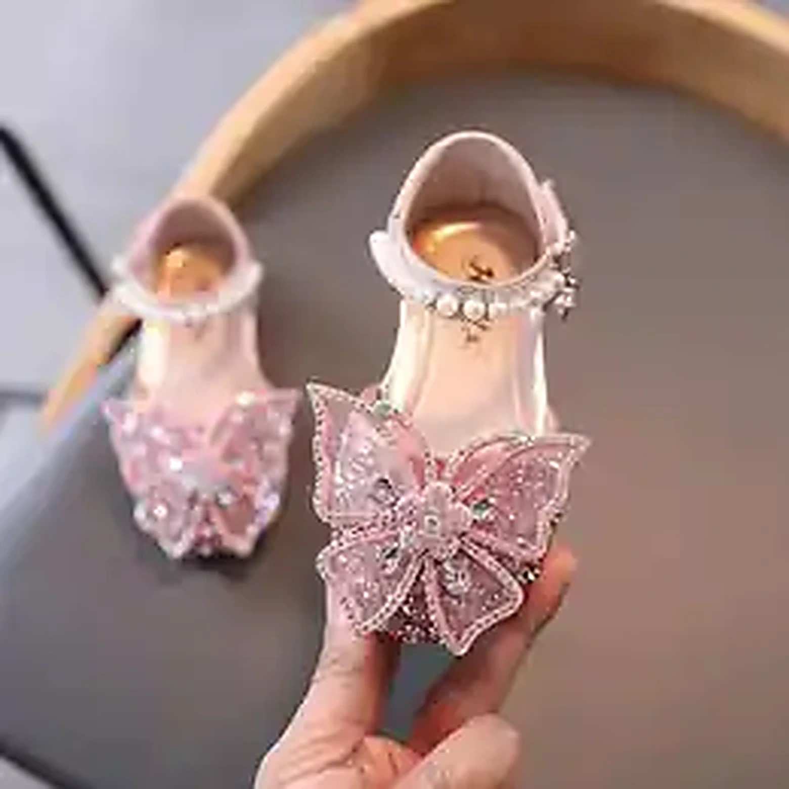 Girls Princess Bow Sandals – Rhinestone Sequin Dress Shoes product image