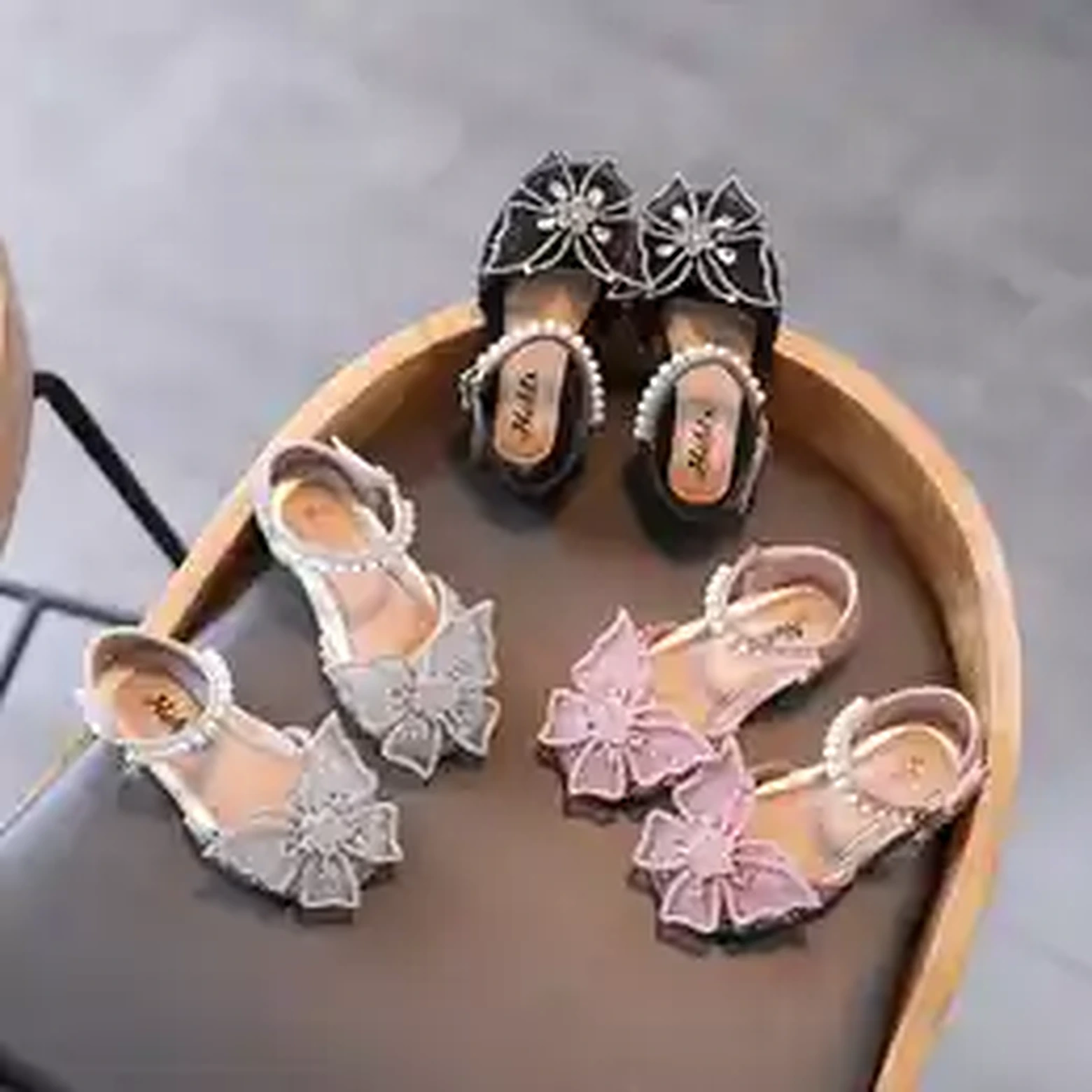 Girls Princess Bow Sandals – Rhinestone Sequin Dress Shoes product image