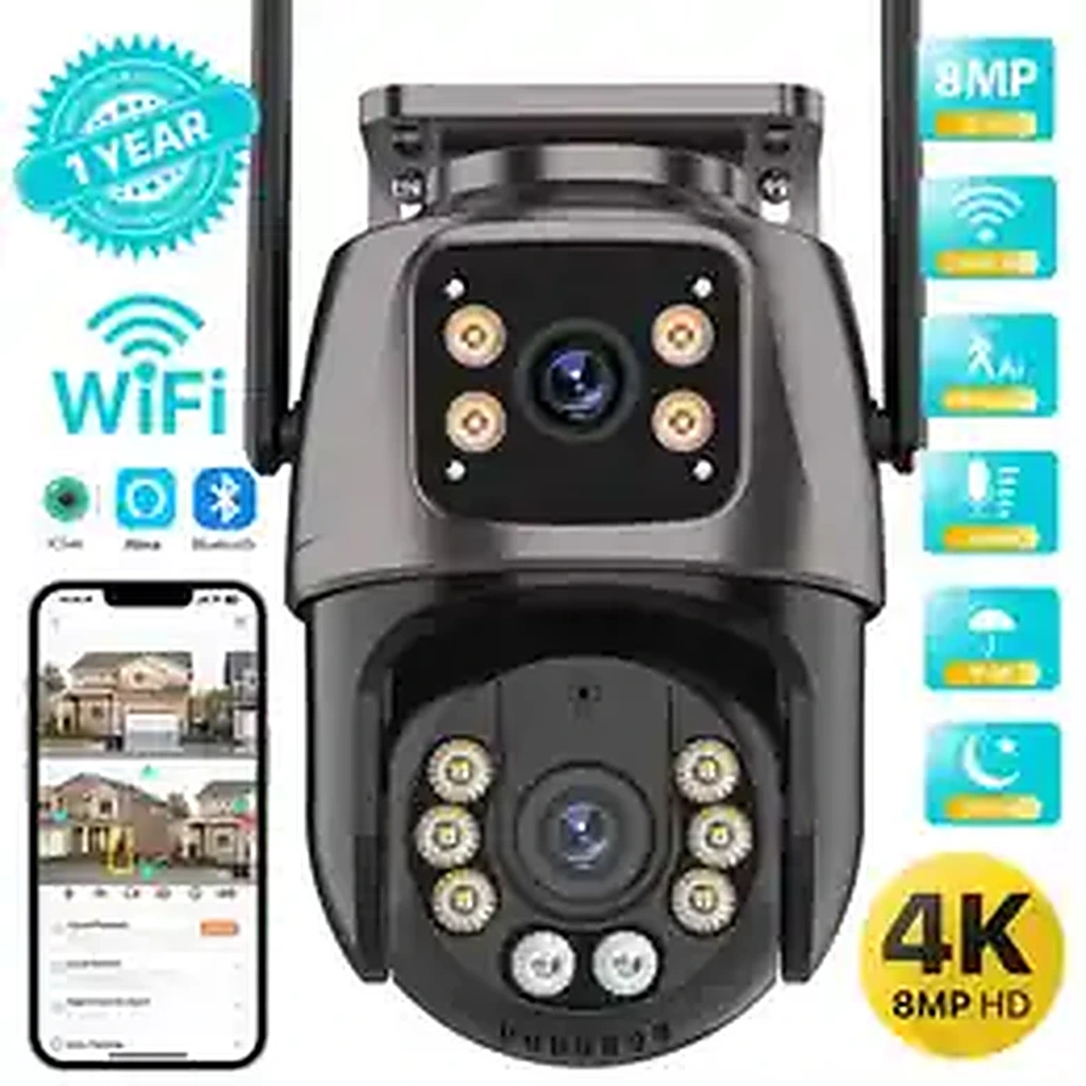4K 8MP WiFi PTZ Outdoor Dual Lens Security Camera product image