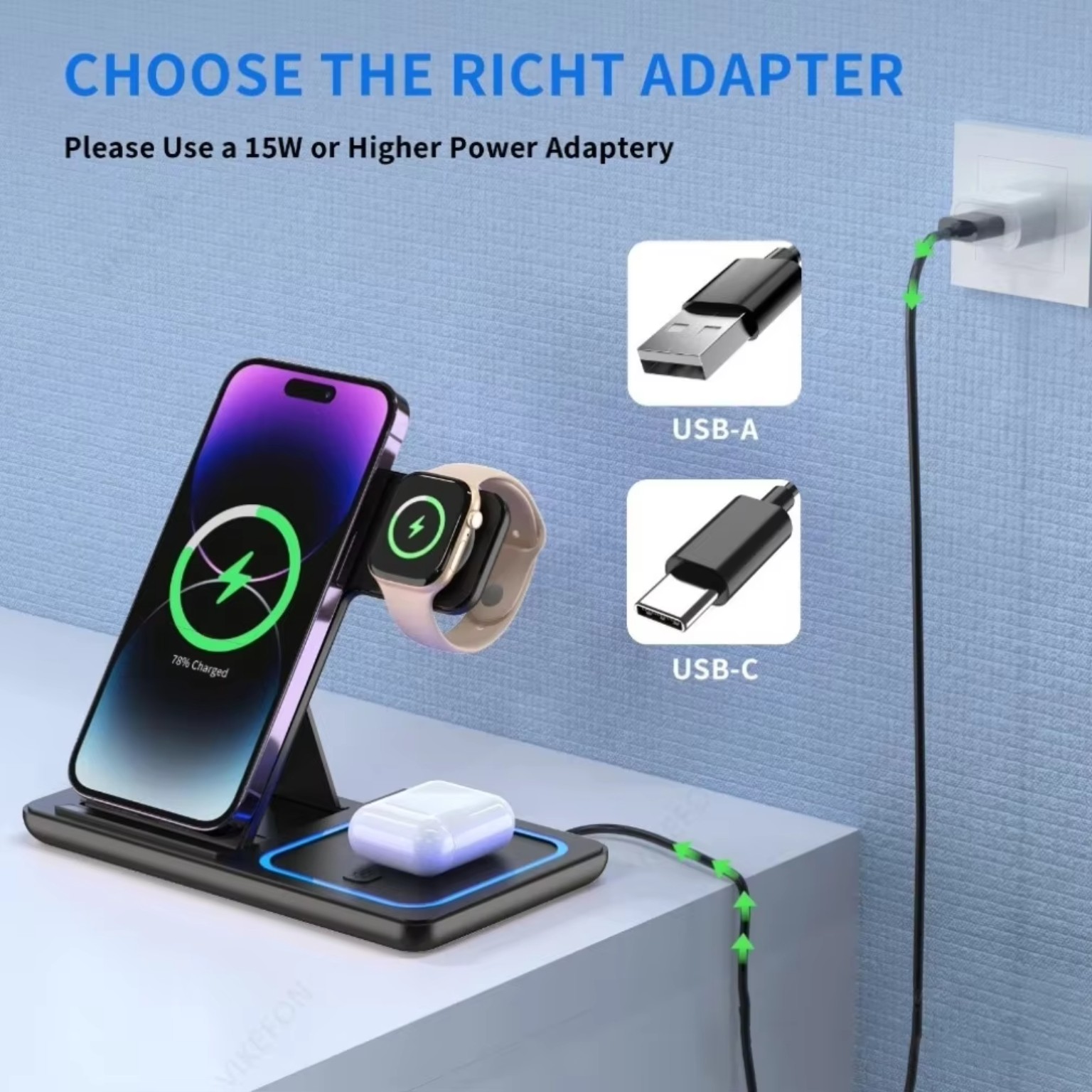 Foldable 3-in-1 Wireless Charging Station • Phone, Watch & AirPods product image