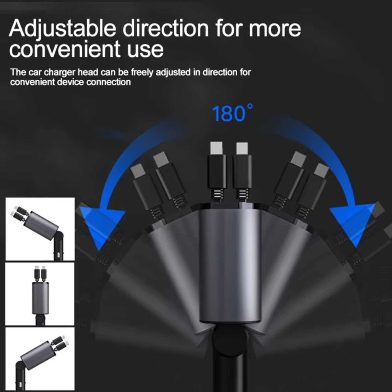 Retractable Dual-Line Car Charger • USB + Type-C Fast Charging product image