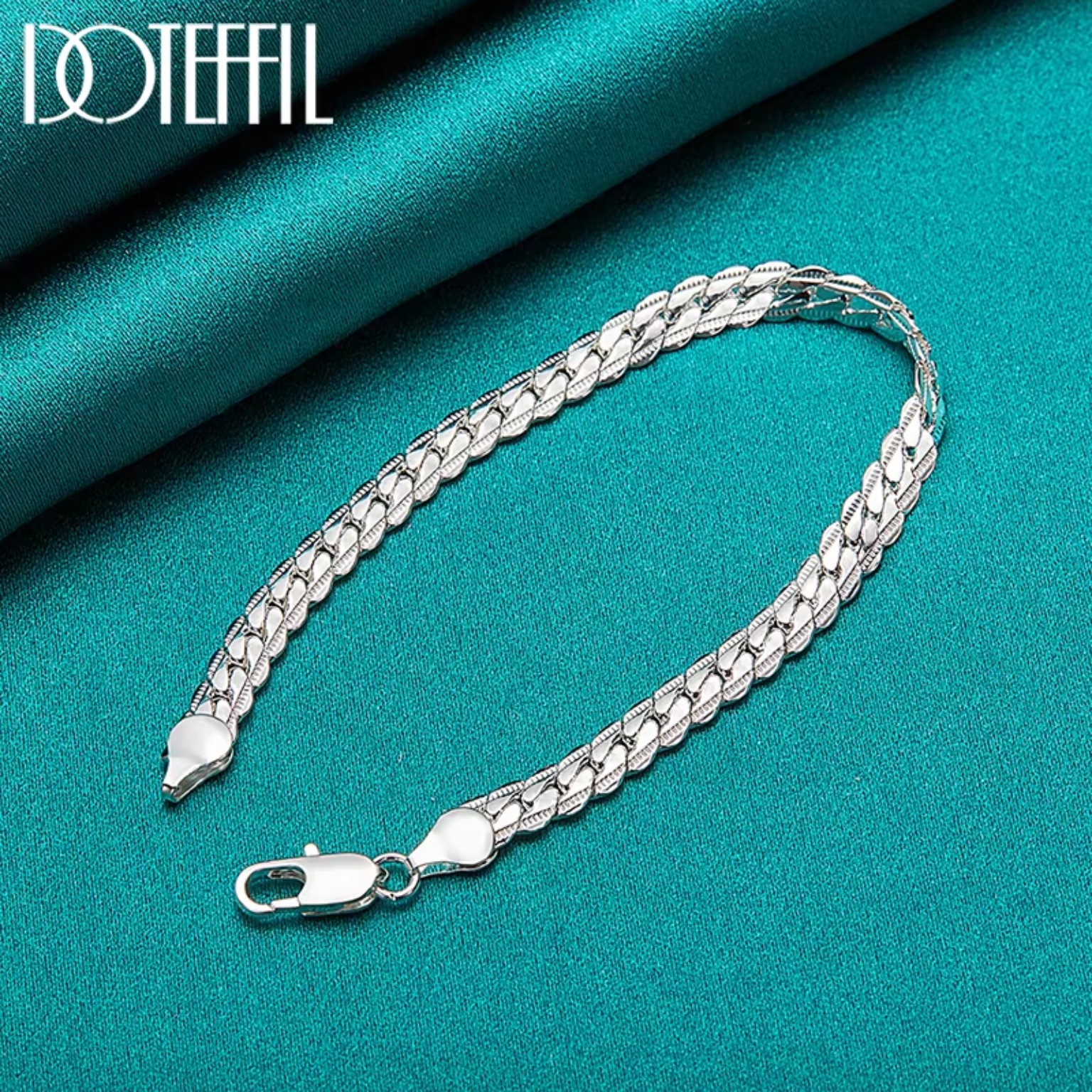 DOTEFFIL 925 Silver Bracelet — 6mm Flat Side Chain product image