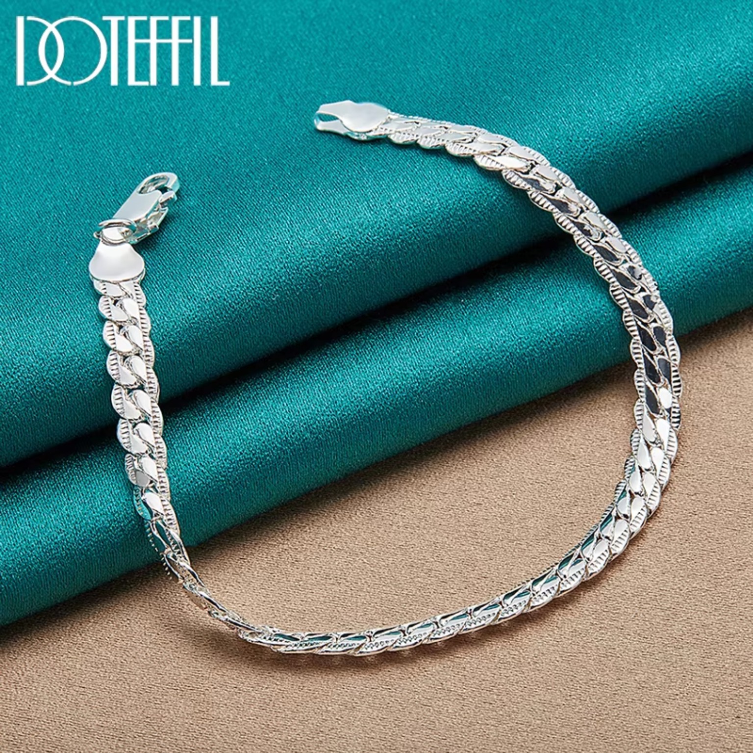 DOTEFFIL 925 Silver Bracelet — 6mm Flat Side Chain product image