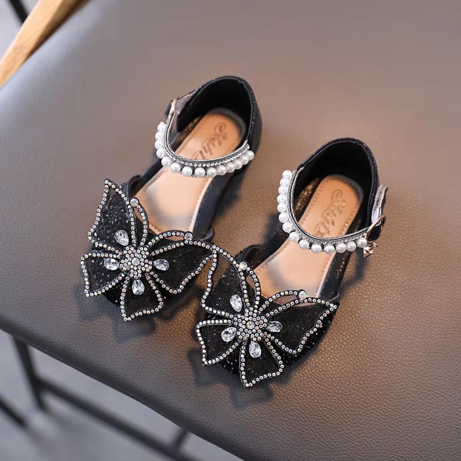Girls Princess Bow Sandals – Rhinestone Sequin Dress Shoes product image