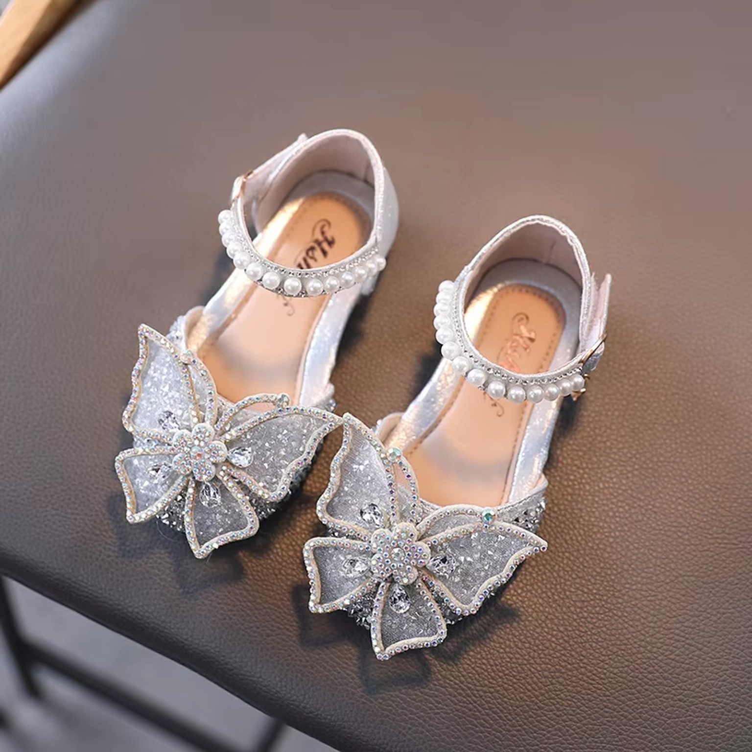Girls Princess Bow Sandals – Rhinestone Sequin Dress Shoes product image