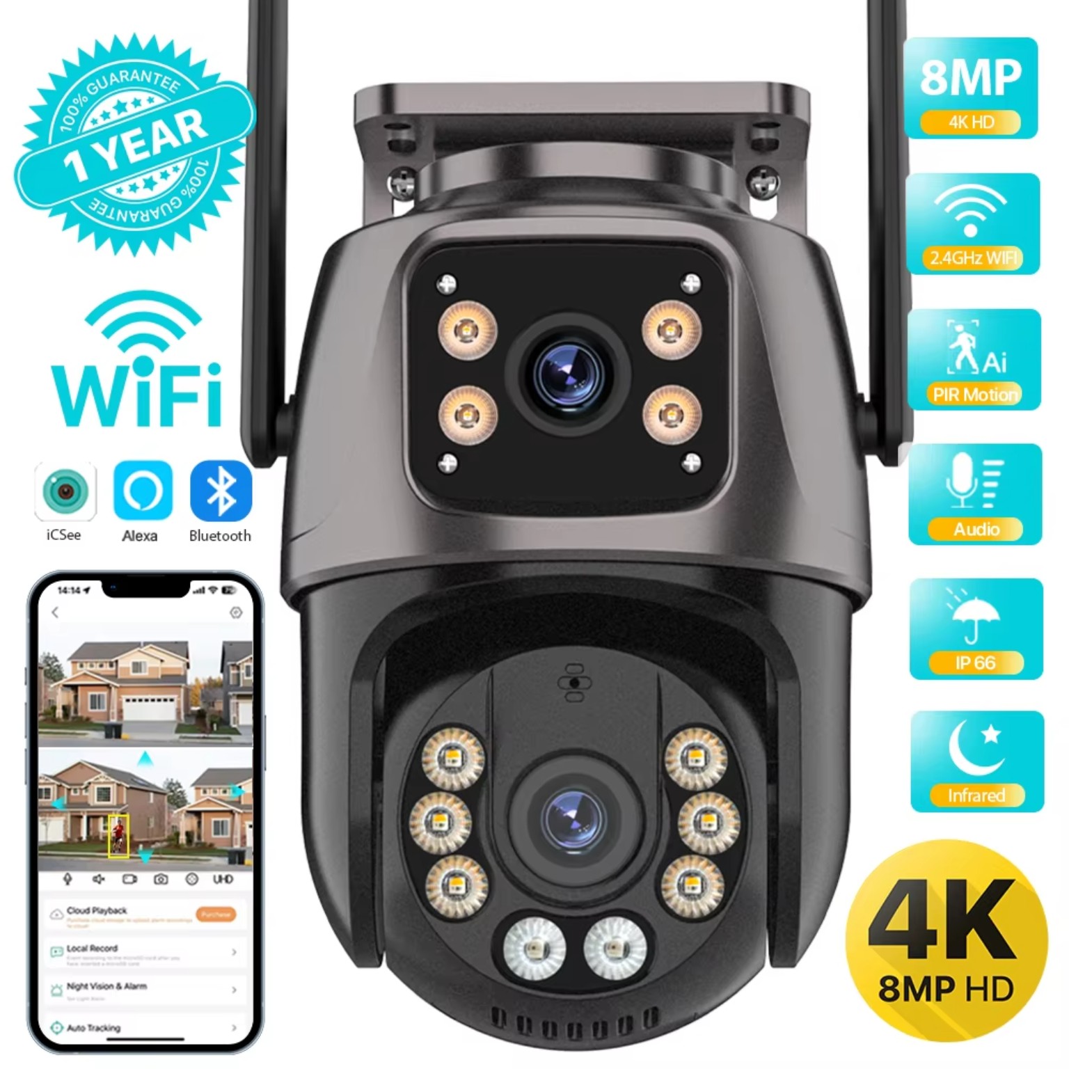 4K 8MP WiFi PTZ Outdoor Dual Lens Security Camera product image