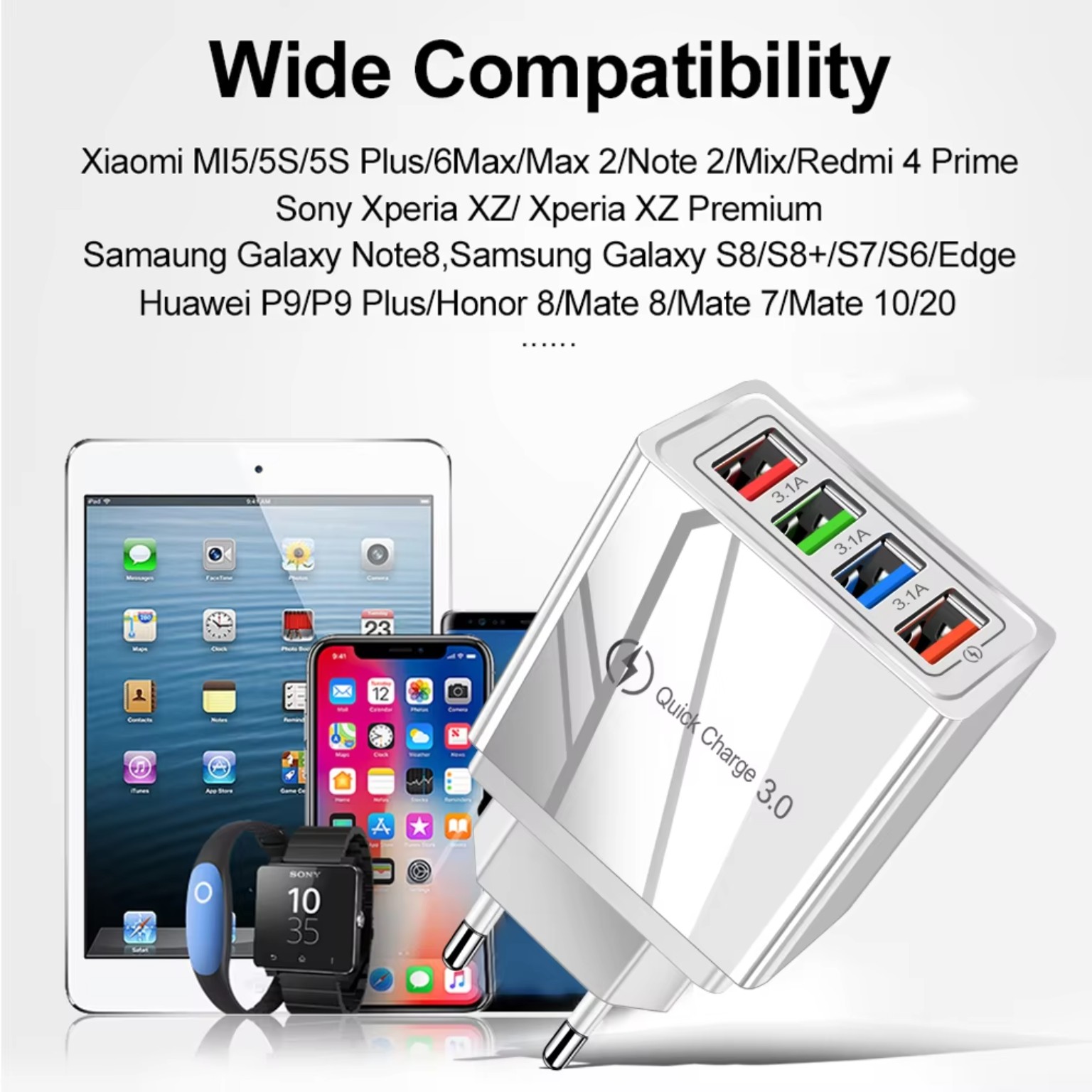 3A USB Charger 4-Port Quick Charge 3.0 Wall Adapter product image